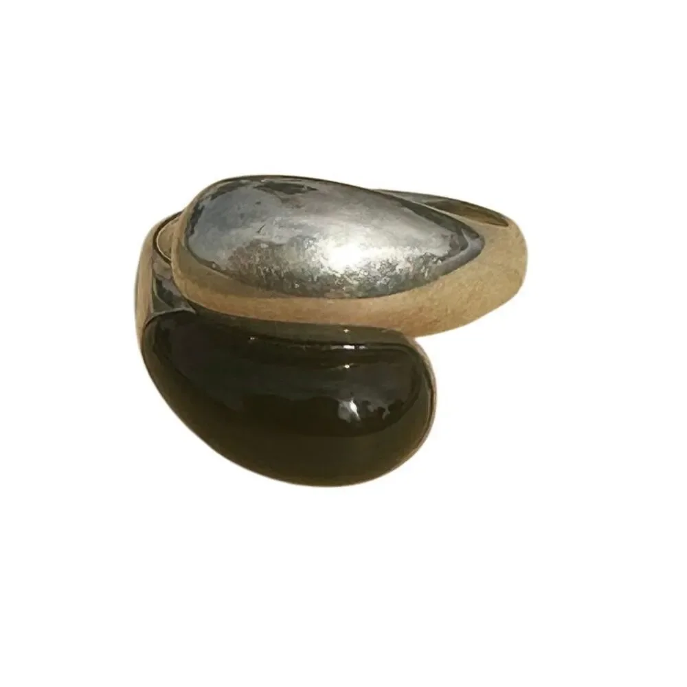 Sterling Silver Sculptural Ring with Black Cabochon